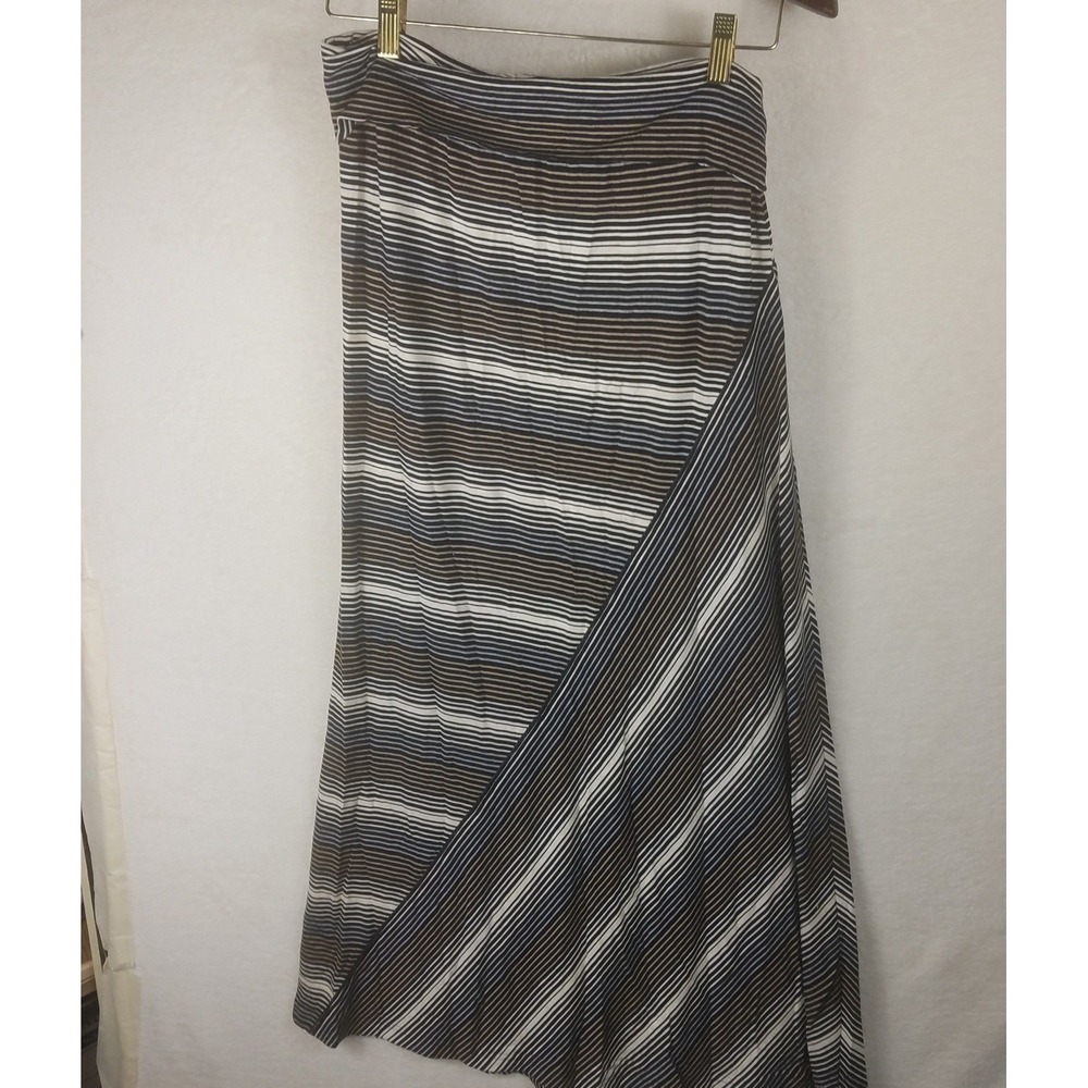 Max Studio Maxi Skirt Womens Medium Black White Tan Excellent Striped‎ Jersey